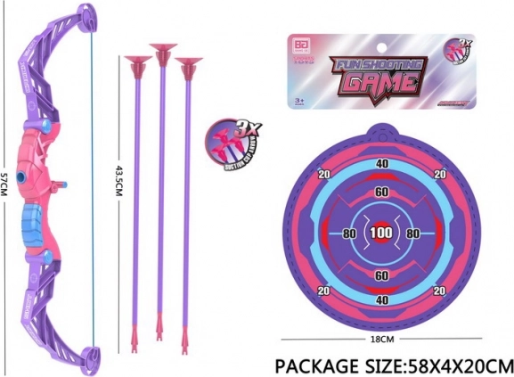 Dziecięcy łuk ze strzałami i tarczą, fioletowy, 57 cm
