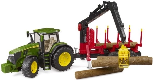Traktor Bruder John Deere 7R 350 z przyczepą leśną i 4 kłodami