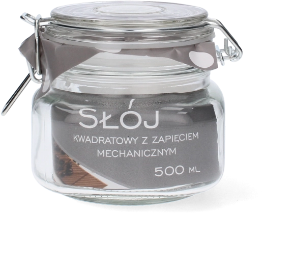 Szklany kwadratowy słoik 0,5 l z mechanicznym zamknięciem
