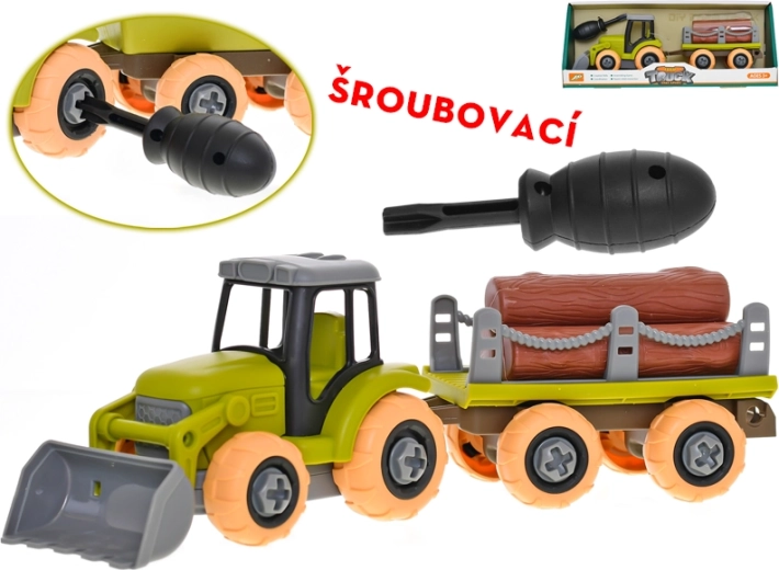 Traktor do skręcania z przyczepą i kłodami 28 cm