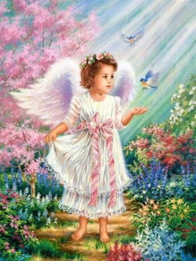 Malowanie diamentowe Aniołek z ptaszkami 30 × 40 cm