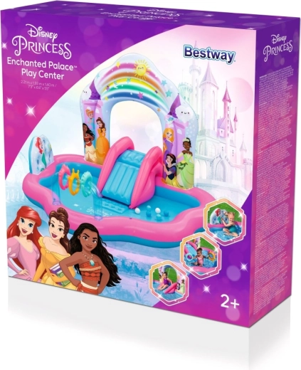 Nadmuchiwane centrum zabaw Disney Princess ze zjeżdżalnią i zraszaczem