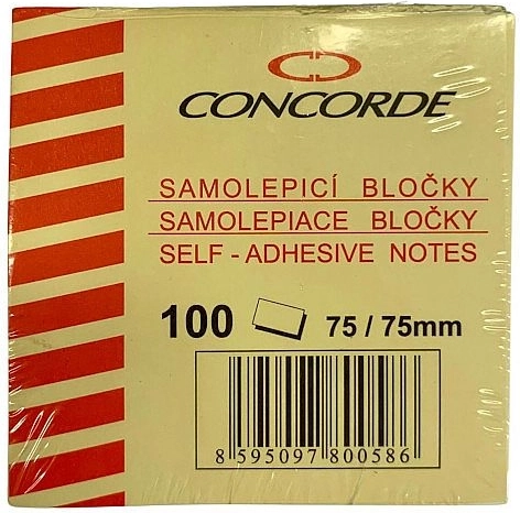 Samoprzylepny bloczek 75 × 75 mm, 100 kartek, żółty