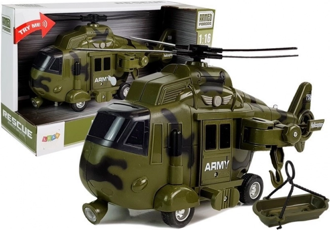 Wojskowy śmigłowiec ratunkowy 1:16 ze światłami, dźwiękami i hakiem