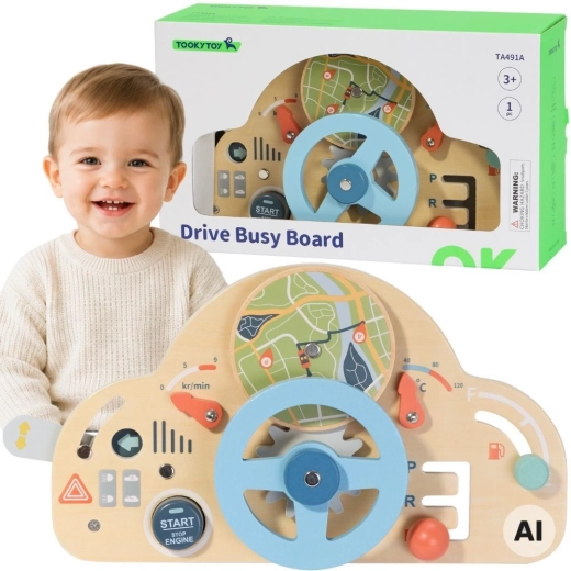 Tooky Toy drewniana edukacyjna kierownica dla dzieci 3+