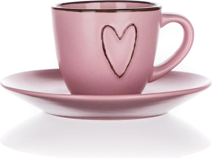 Ceramiczna filiżanka ze spodkiem 80 ml Heart różowa