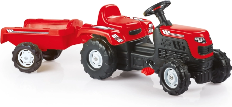 Dziecięcy traktor na pedały z przyczepką – czerwony
