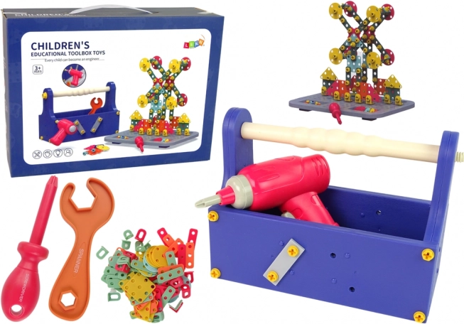 Konstrukcyjny zestaw w walizce z wkrętarką akumulatorową dla małych majsterkowiczów