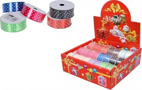 Satynowa wstążka w kropki 2,5 cm x 2,7 m