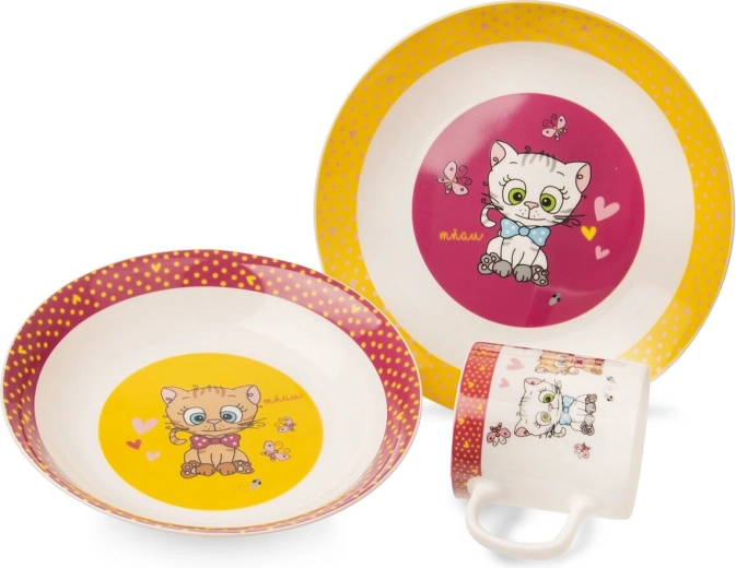Dziecięcy zestaw obiadowy Kotki okrągły 3 szt.