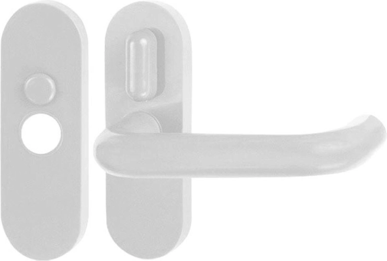 Wewnętrzna klamka drzwiowa z dźwignią, biała plastikowa