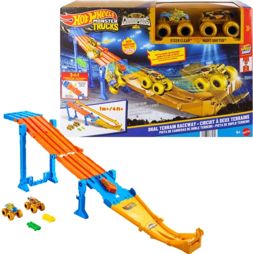 Hot Wheels Monster Trucks tor wyścigowy 2w1 Dual Terrain Raceway + 2 monster trucki
