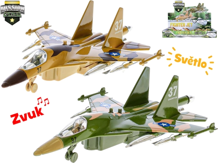 Mission Control wojskowy samolot 19 cm z napędem typu pull-back, światłem i dźwiękiem