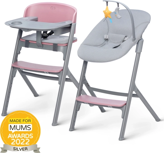 Kinderkraft Select zestaw krzesełko do karmienia Livy Aster Pink z leżaczkiem Calmee