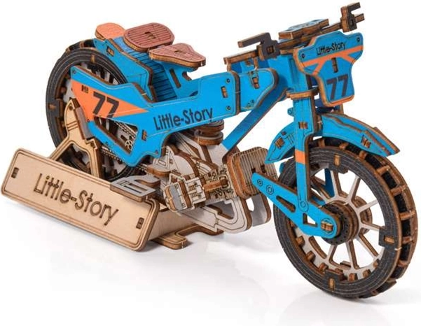 Little Story drewniane puzzle 3D Speedway Bike niebieskie