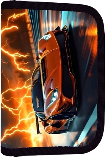 Piórnik szkolny z 2 klapkami, pusty – motyw auto