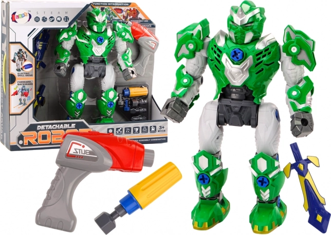 Robot do skręcania ze światłami i dźwiękami – zielony zestaw z wiertarką i śrubokrętem