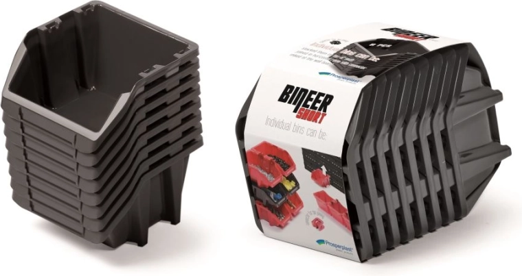 Zestaw pojemników Bineer Short, 8 szt., 206 × 118 × 144 mm, czarny