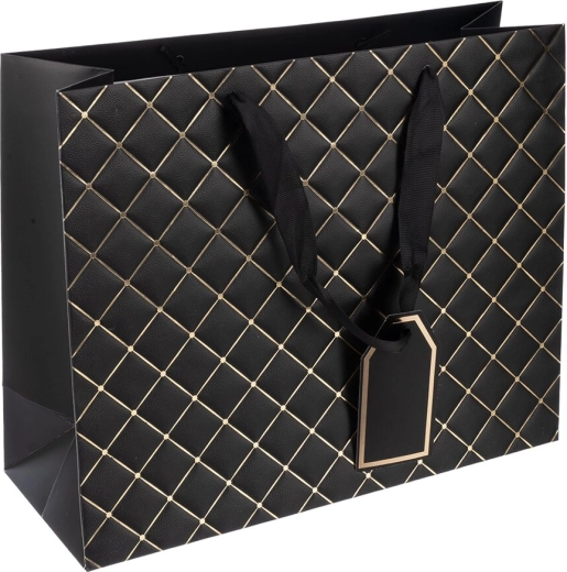 Papierowa torba prezentowa Quilt czarna 32 × 12 × 26 cm