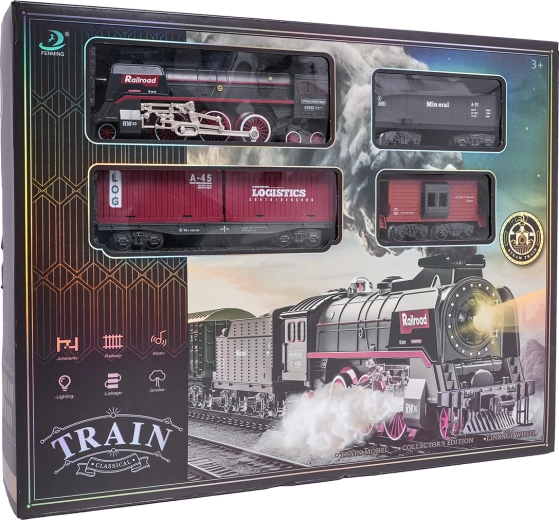 Retro pociąg ze światłami, dźwiękami i dymem 138 cm