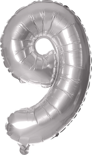 Balon foliowy cyfra 9, 30 cm, srebrny