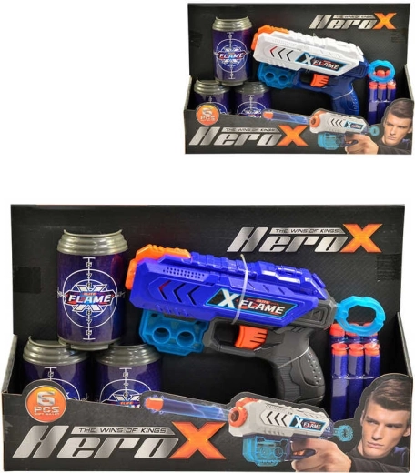 Piankowy pistolet Hero-X z pociskami z przyssawką i celami