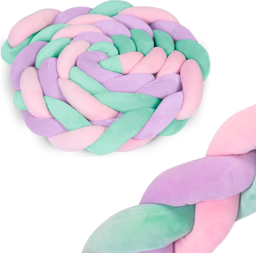Pleciony ochraniacz do łóżeczka Ricokids 3 m – miętowo różowo‑fioletowy