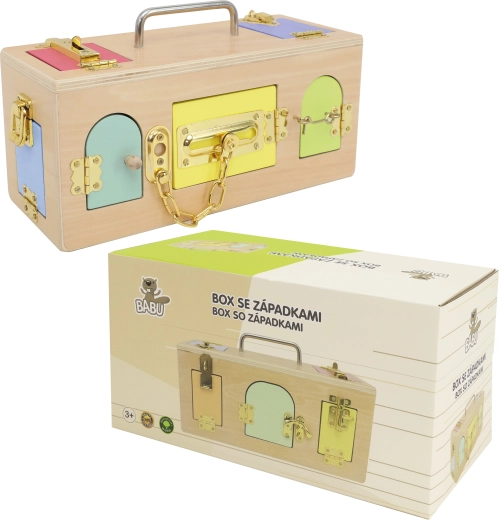 Edukacyjny drewniany box z mechanizmem zapadkowym BABU
