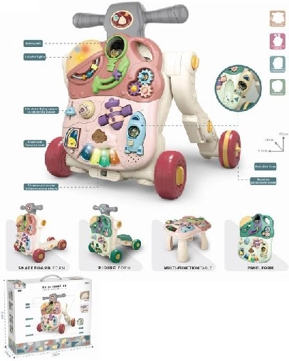 Drewniany różowy chodzik dla dzieci z interaktywnymi aktywnościami