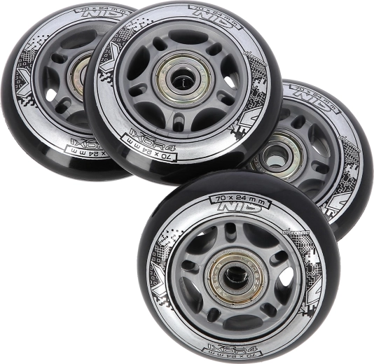 Zestaw czarnych kółek 70 × 24 mm z łożyskami ABEC 9 NILS EXTREME