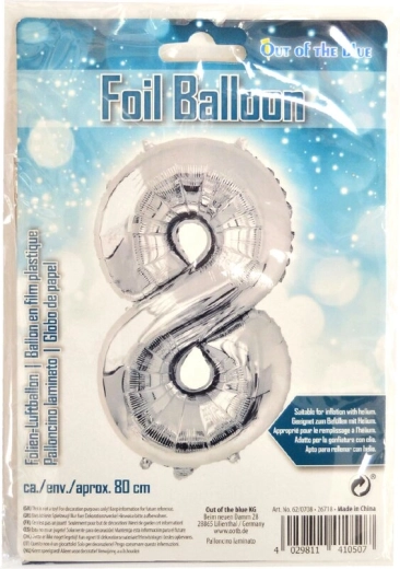 Foliowy balon cyfra 8 srebrny 80 cm