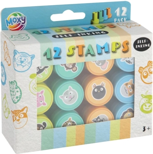 Moxy samonatręczne stempelki ze zwierzątkami, zestaw 12 szt.