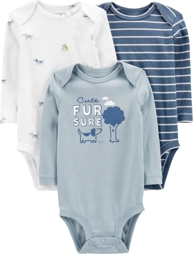Carter’s body niemowlęce z długim rękawem Blue Dogs, 3 szt., noworodkowy rozmiar 56