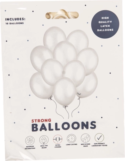 Białe perłowe balony lateksowe 27 cm, 10 szt.