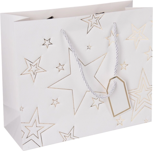 Papierowa torba prezentowa z motywem gwiazdy, biała 31 × 12 × 26 cm