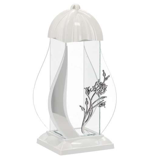 Lampion nagrobny M Róża biały 39 cm