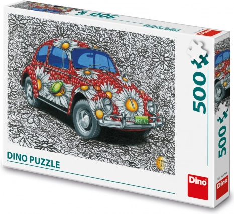 Malowane puzzle samochód z kwiatowym motywem 500 elementów