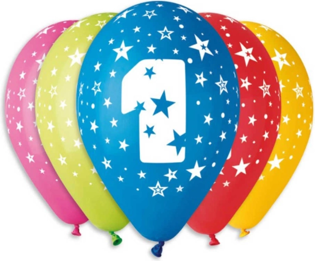 Lateksowe balony Gemar z nadrukiem cyfry 1 (30 cm) – 5 szt.
