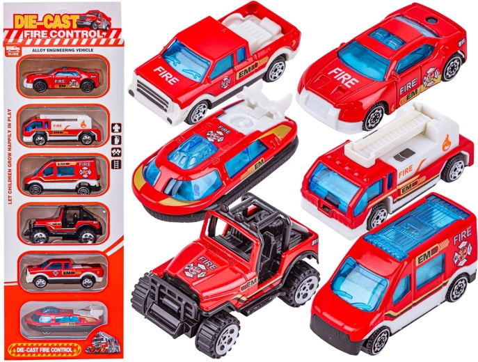 Metalowe modele wozów strażackich 1:64 – zestaw 6 szt.