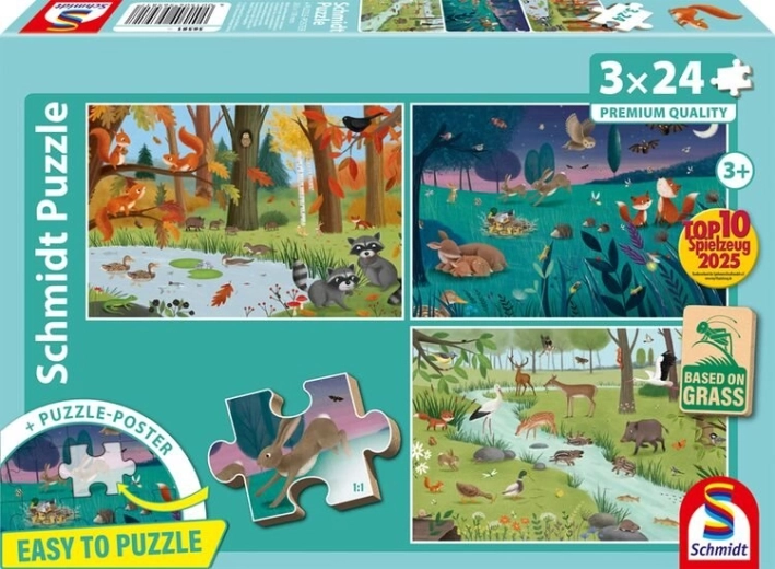 Schmidt puzzle Leśne i łąkowe zwierzęta 3×24 elementy