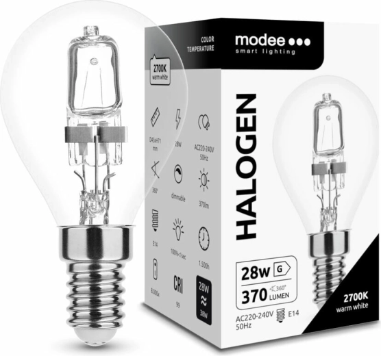 Modee żarówka halogenowa Mini Globe G45 28 W E14, 370 lm, ciepła biała