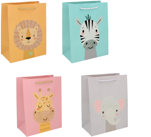 Kolorowa torebka prezentowa ze zwierzątkami 23 × 18 × 10 cm