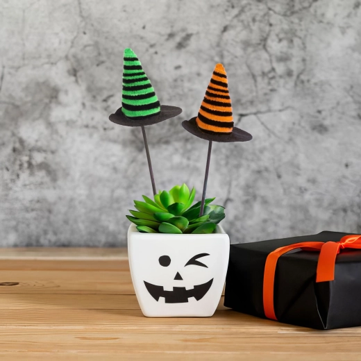Dekoracje halloweenowe do doniczki – kapelusze czarownicy, zestaw 3 szt.