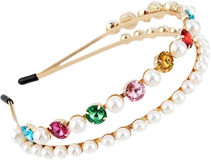 Różowa podwójna opaska z klejnotami i perłami