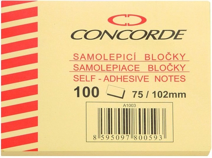Samoprzylepny bloczek CONCORDE 75 × 102 mm, żółty, 100 kartek