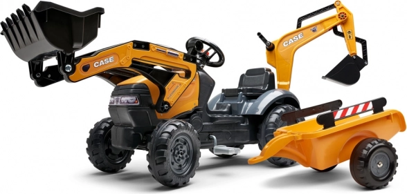 Traktor na pedały CASE z przednią łyżką, tylną koparką i odczepianą przyczepą FALK Eco Design