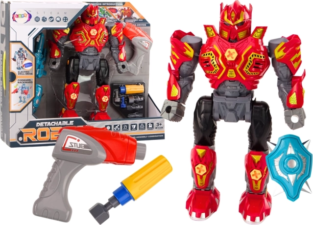 Robot do wkręcania z wiertarką, śrubokrętem, światłami i dźwiękami – czerwony