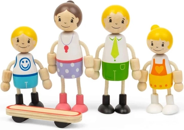 Tidlo drewniane lalki do domku – europejska rodzina ze skateboardem