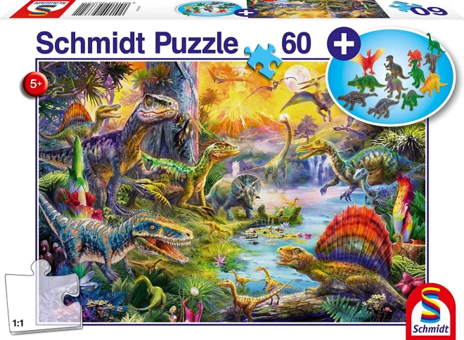 Puzzle dinozaury 60 elementów z prezentem – figurki – SCHMIDT