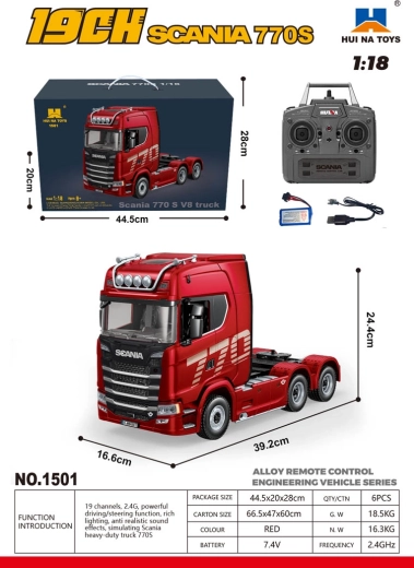Zdalnie sterowana ciężarówka SCANIA 770S 1:18 czerwona